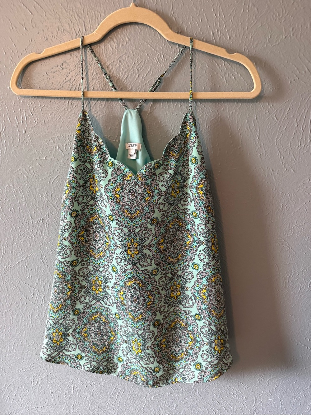 J. Crew Mint Paisley Print Camisole with Yellow Accents